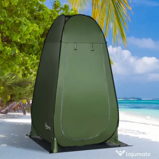 Outsunny Cort de Duș pentru Camping cu Ușă cu Fermoar, Geantă de Transport și Buzunar, 126x124x189 cm, Verde Închis | Aosom Romania