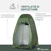 Outsunny Cort de Duș pentru Camping cu Ușă cu Fermoar, Geantă de Transport și Buzunar, 126x124x189 cm, Verde Închis | Aosom Romania 