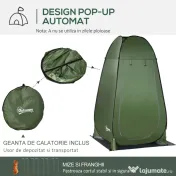 Outsunny Cort de Duș pentru Camping cu Ușă cu Fermoar, Geantă de Transport și Buzunar, 126x124x189 cm, Verde Închis | Aosom Romania 