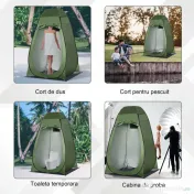 Outsunny Cort de Duș pentru Camping cu Ușă cu Fermoar, Geantă de Transport și Buzunar, 126x124x189 cm, Verde Închis | Aosom Romania 