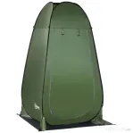 Outsunny Cort de Duș pentru Camping și Plajă cu Ușă cu Fermoar și Geantă de Transport, 126x124x189 cm, Verde Închis
