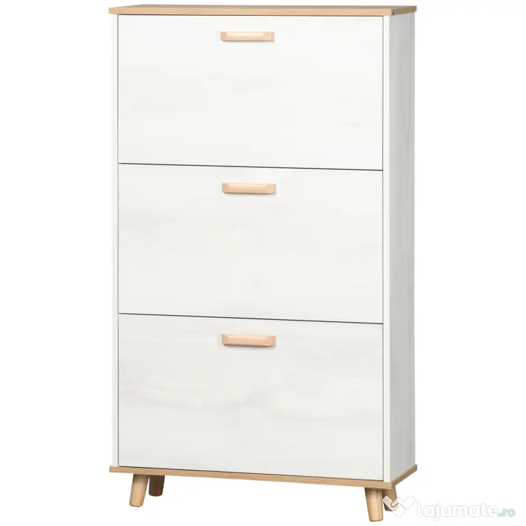 HOMCOM Dulap de pantofi din PAL cu 3 sertare si 2 rafturi interne reglabile, 70x23,5x122 cm, alb | AOSOM RO