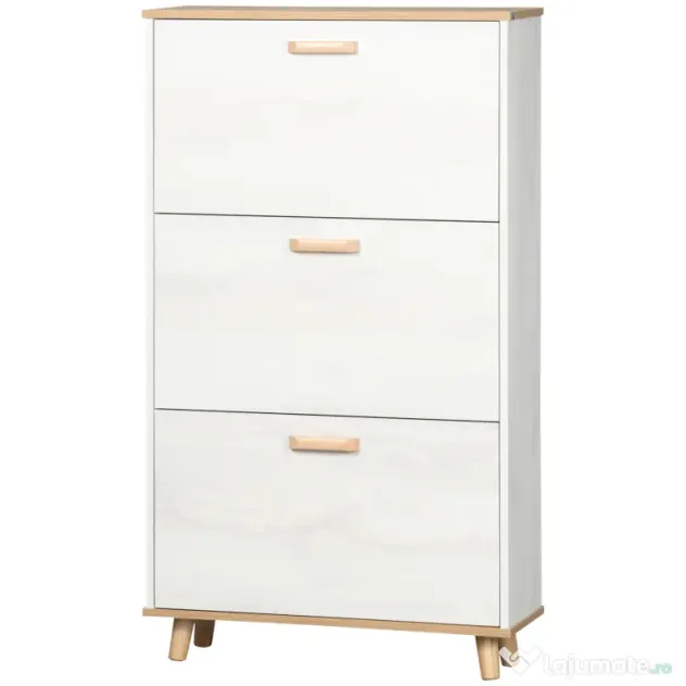 HOMCOM Dulap de pantofi din PAL cu 3 sertare si 2 rafturi interne reglabile, 70x23,5x122 cm, alb | AOSOM RO