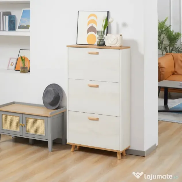HOMCOM Dulap de pantofi din PAL cu 3 sertare si 2 rafturi interne reglabile, 70x23,5x122 cm, alb | AOSOM RO