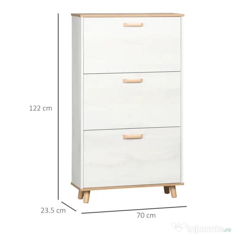 HOMCOM Dulap de pantofi din PAL cu 3 sertare si 2 rafturi interne reglabile, 70x23,5x122 cm, alb | AOSOM RO