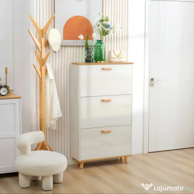 HOMCOM Dulap de pantofi din PAL cu 3 sertare si 2 rafturi interne reglabile, 70x23,5x122 cm, alb | AOSOM RO