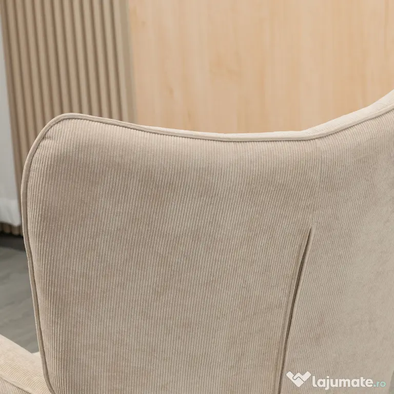 HOMCOM Fotoliu cu Taburet pentru Cameră sau Living din Catifea cu Model Crestat , Spătar Înalt și Brațe, 72x80x101 cm, Bej | Aosom Romania