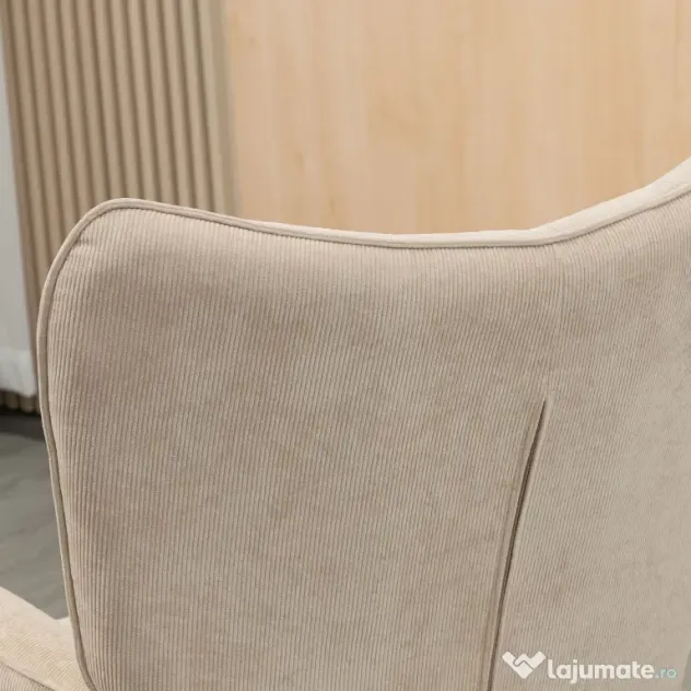 HOMCOM Fotoliu cu Taburet pentru Cameră sau Living din Catifea cu Model Crestat , Spătar Înalt și Brațe, 72x80x101 cm, Bej | Aosom Romania