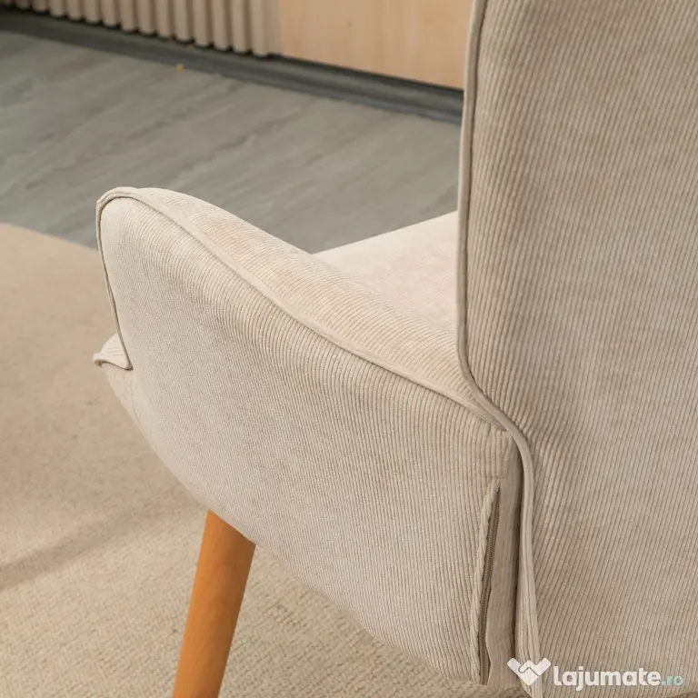HOMCOM Fotoliu cu Taburet pentru Cameră sau Living din Catifea cu Model Crestat , Spătar Înalt și Brațe, 72x80x101 cm, Bej | Aosom Romania