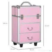 HOMCOM Husă pentru Călătorii de Machiaj, Cărucior Mare de Depozitare pentru Produse Cosmetice, 37x23x59 cm, Roz | Aosom Romania