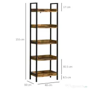 Biblioteca in stil industrial cu 5 rafturi, dulap de biblioteca din lemn si metal pentru casa si biroU HOMCOM | Aosom RO