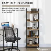 Biblioteca in stil industrial cu 5 rafturi, dulap de biblioteca din lemn si metal pentru casa si biroU HOMCOM | Aosom RO