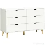 HOMCOM Comodă cu 6 sertare cu mânere laminate, din lemn de pin, 120x40x76 cm, albă și culoare lemn