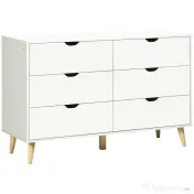 HOMCOM Comodă cu 6 sertare cu mânere laminate, din lemn de pin, 120x40x76 cm, albă și culoare lemn 