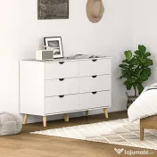 HOMCOM Comodă cu 6 sertare cu mânere laminate, din lemn de pin, 120x40x76 cm, albă și culoare lemn 