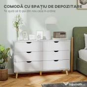 HOMCOM Comodă cu 6 sertare cu mânere laminate, din lemn de pin, 120x40x76 cm, albă și culoare lemn 