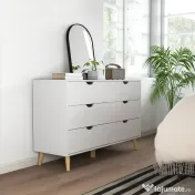 HOMCOM Comodă cu 6 sertare cu mânere laminate, din lemn de pin, 120x40x76 cm, albă și culoare lemn 