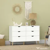 HOMCOM Comodă cu 6 sertare cu mânere laminate, din lemn de pin, 120x40x76 cm, albă și culoare lemn 