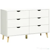 HOMCOM Comodă cu 6 Sertare și Mânere, Comodă din Lemn de Pin și Melamină, 120x40x76 cm, Alb