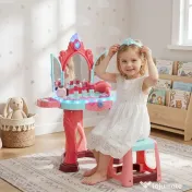 AIYAPLAY Măsuță de toaletă pentru fetițe cu scaun, oglindă, lumini și accesorii, din PP și GPPS, 57x34x76 cm, multicolor 