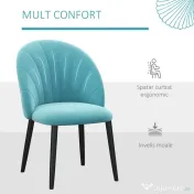 HOMCOM Set 2 Scaune pentru Living și Sufragerie Tapițate, din Metal și Material Textil cu Aspect de Catifea Verde Deschis, 52x54x79 cm 