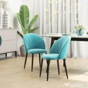 HOMCOM Set 2 Scaune pentru Living și Sufragerie Tapițate, din Metal și Material Textil cu Aspect de Catifea Verde Deschis, 52x54x79 cm 