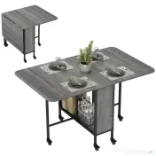 HOMCOM Masă de dining pliabilă pentru maximum 6 persoane, cu raft, din lemn și metal, 130x80x74 cm, gri 