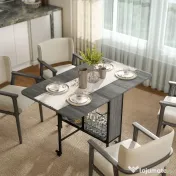HOMCOM Masă de dining pliabilă pentru maximum 6 persoane, cu raft, din lemn și metal, 130x80x74 cm, gri 