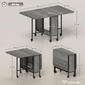 HOMCOM Masă de dining pliabilă pentru maximum 6 persoane, cu raft, din lemn și metal, 130x80x74 cm, gri 
