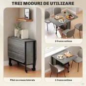 HOMCOM Masă de dining pliabilă pentru maximum 6 persoane, cu raft, din lemn și metal, 130x80x74 cm, gri 