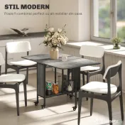 HOMCOM Masă de dining pliabilă pentru maximum 6 persoane, cu raft, din lemn și metal, 130x80x74 cm, gri 