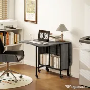 HOMCOM Masă de dining pliabilă pentru maximum 6 persoane, cu raft, din lemn și metal, 130x80x74 cm, gri 
