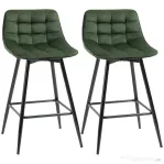 HOMCOM Set de 2 Scaune de Bar cu Spatar si Suport pentru Picioare, Scaune inalte Tapitate in Stil Nordic din Metal
