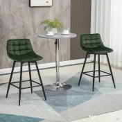 HOMCOM Set de 2 Scaune de Bar cu Spatar si Suport pentru Picioare, Scaune inalte Tapitate in Stil Nordic din Metal 