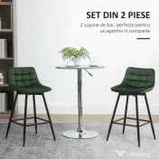 HOMCOM Set de 2 Scaune de Bar cu Spatar si Suport pentru Picioare, Scaune inalte Tapitate in Stil Nordic din Metal 