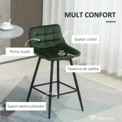 HOMCOM Set de 2 Scaune de Bar cu Spatar si Suport pentru Picioare, Scaune inalte Tapitate in Stil Nordic din Metal 