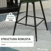 HOMCOM Set de 2 Scaune de Bar cu Spatar si Suport pentru Picioare, Scaune inalte Tapitate in Stil Nordic din Metal 
