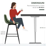 HOMCOM Set de 2 Scaune de Bar cu Spatar si Suport pentru Picioare, Scaune inalte Tapitate in Stil Nordic din Metal 