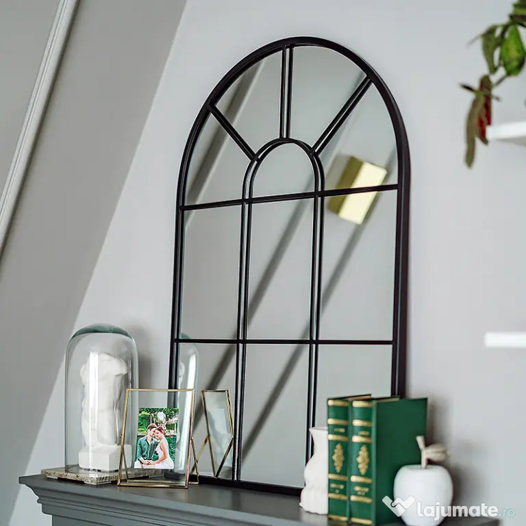 Homcom Oglinda Arcuita de Perete 91×60 cm, Negru Elegant