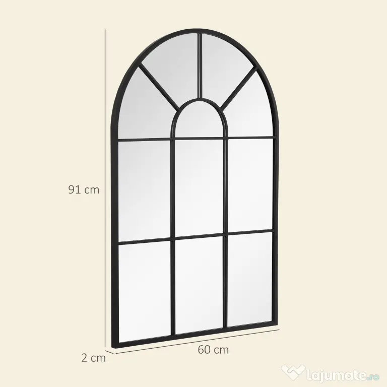 Homcom Oglinda Arcuita de Perete 91×60 cm, Negru Elegant
