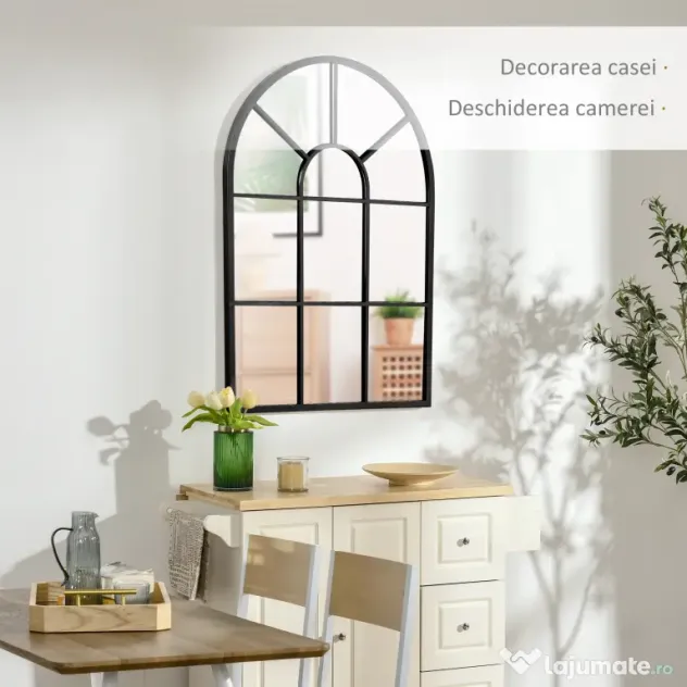 Homcom Oglinda Arcuita de Perete 91×60 cm, Negru Elegant