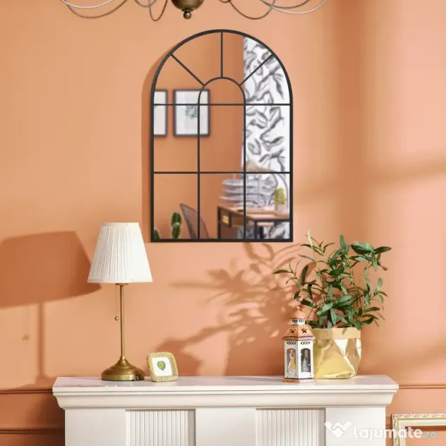 Homcom Oglinda Arcuita de Perete 91×60 cm, Negru Elegant