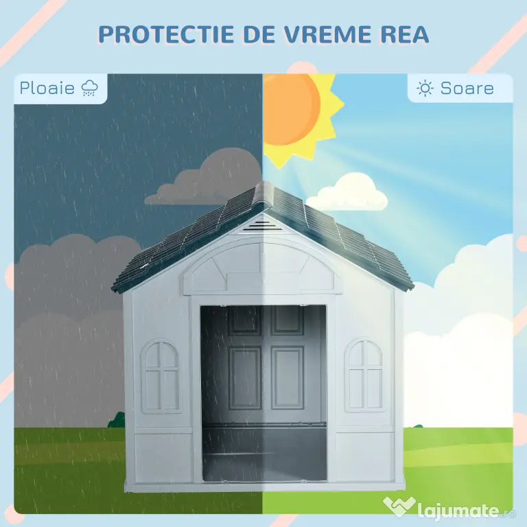 PawHut Casă Caini Plastic Talie Mare Rezistentă la Vreme Albastru 84.2x98.2x82cm | Aosom Romania