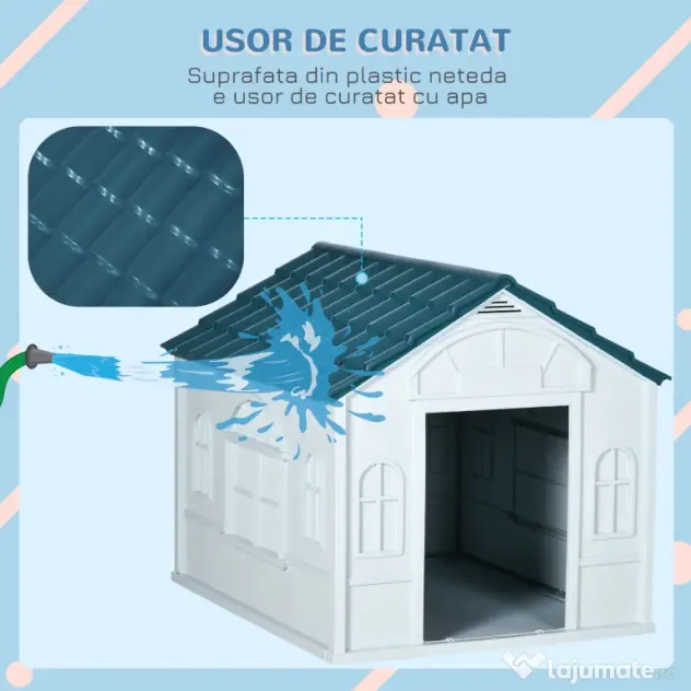 PawHut Casă Caini Plastic Talie Mare Rezistentă la Vreme Albastru 84.2x98.2x82cm | Aosom Romania