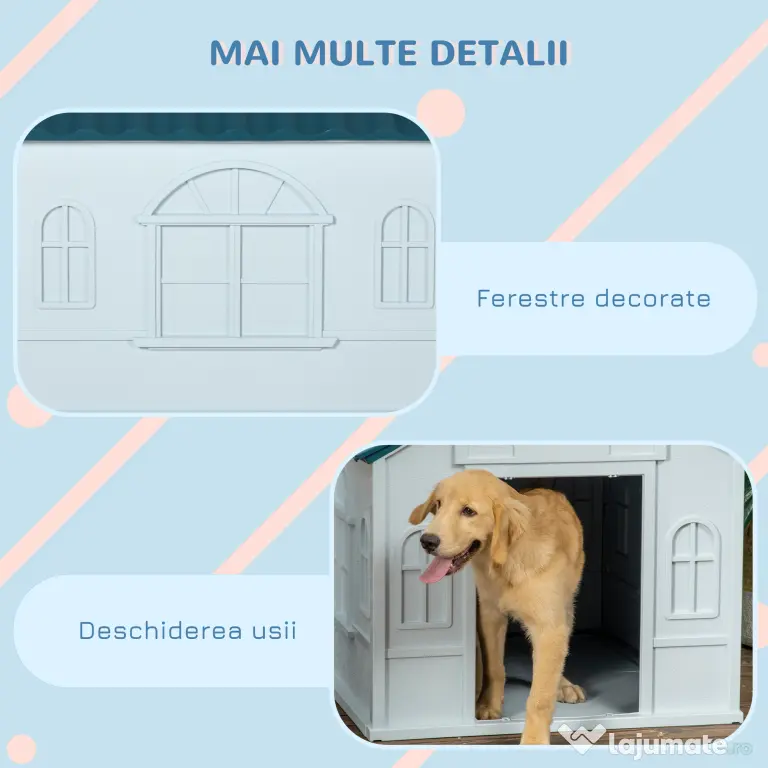 PawHut Casă Caini Plastic Talie Mare Rezistentă la Vreme Albastru 84.2x98.2x82cm | Aosom Romania