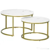 Homcom Set 2 Mese Rotunde – Masute Cafea Stivuibile, Alb 