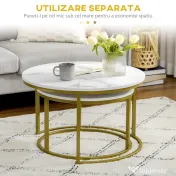 Homcom Set 2 Mese Rotunde – Masute Cafea Stivuibile, Alb 