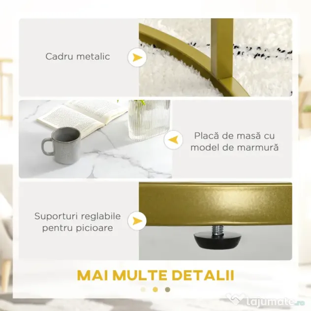 HOMCOM Set de 2 mese rotunde, set de masute de cafea stivuite cu cadru metalic pentru camera de zi, alb | Aosom Romania