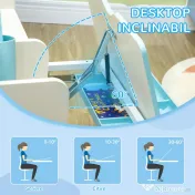 HOMCOM Set Birou și Scaun pentru Copii Reglabile, Inclinabilă la 60° cu Sertar, Rafturi și Suport, 3+ Ani, Albastru 