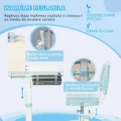 HOMCOM Set Birou și Scaun pentru Copii Reglabile, Inclinabilă la 60° cu Sertar, Rafturi și Suport, 3+ Ani, Albastru 